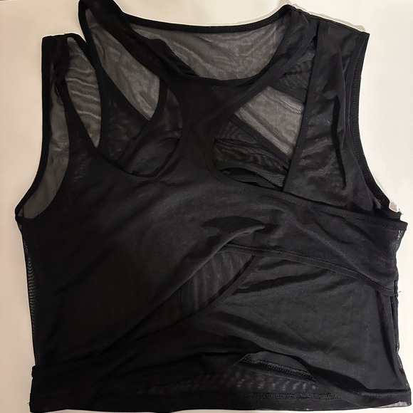 Solado Black Mesh Layered Cutout Crop Top Sleeveless Y2K Streetwear XL‎ - Picture 2 of 7